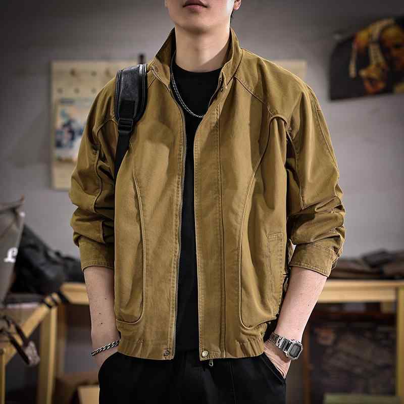 メンズ ファッション 服 男性用 オシャレ シンプル 大人 かっこいい ストリート アメリカン レトロ スタンドカラー ジャケット 春 ゆったり アウトドア レジャー ワーク ウェア ジャケット