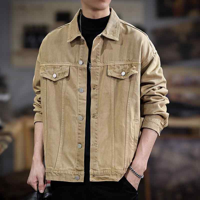メンズ ファッション 服 男性用 オシャレ シンプル 大人 かっこいい ストリート 春 ハイエンド カーキ デニム ジャケット 快適 春　秋 綿 コート