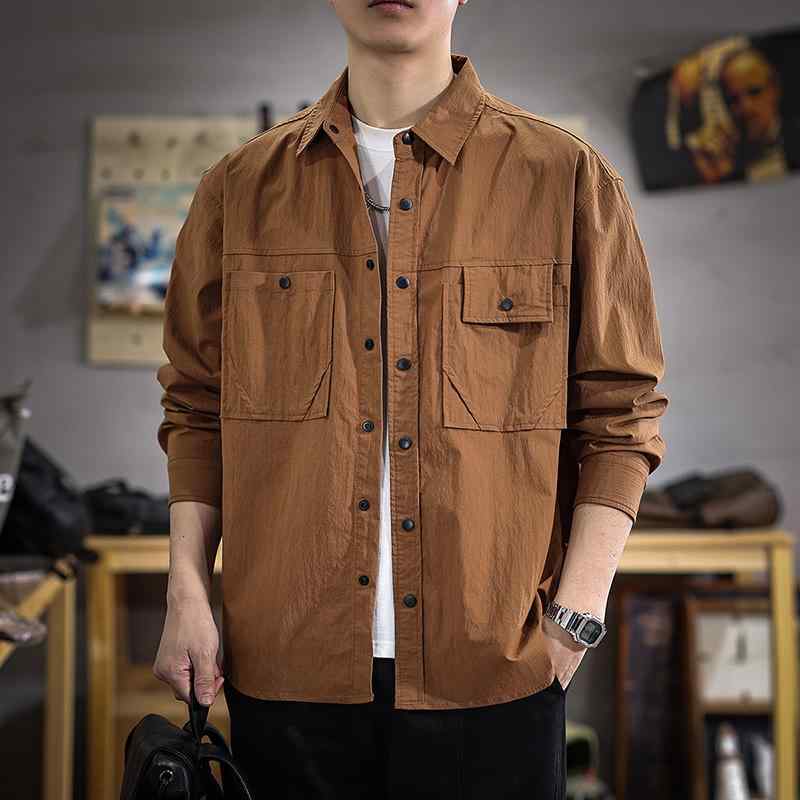 メンズ ファッション 服 男性用 オシャレ シンプル 大人 かっこいい ストリート ハイエンド マルチポケット シャツ アメリカン レトロ ワーク ウェア ジャケット 春 カジュアル 長袖 シャツ
