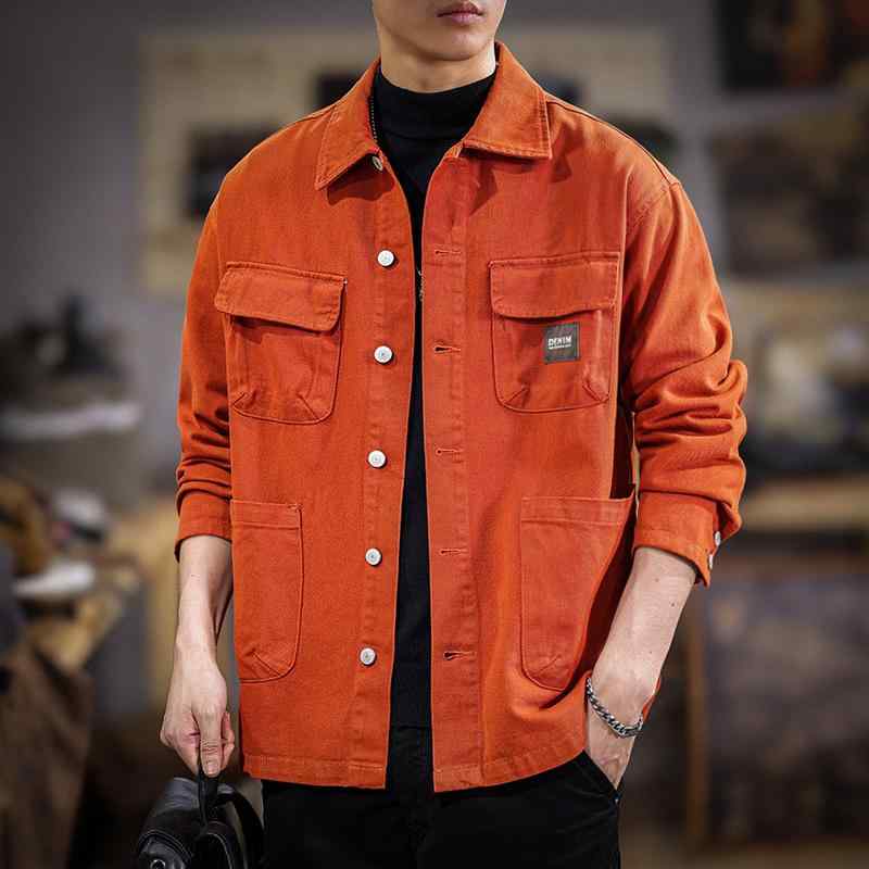 メンズ ファッション 服 男性用 オシャレ シンプル 大人 かっこいい ストリート 春 ハイエンド レッド ジャケット アメリカン 綿 厚手 デニム ジャケット |リコット