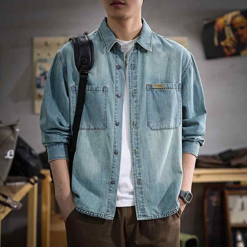 メンズ ファッション 服 男性用 オシャレ シンプル 大人 かっこいい ストリート 春 マルチポケット カジュアル デニム シャツ 長袖 シャツ アメリカン スタイル 快適 ジャケット