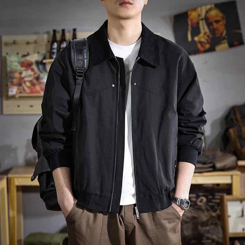 メンズ ファッション 服 男性用 オシャレ シンプル 大人 かっこいい ストリート 春 ハイエンド ブラック ジャケット カジュアル トップス アメリカン ワーク ジャケット |リコット