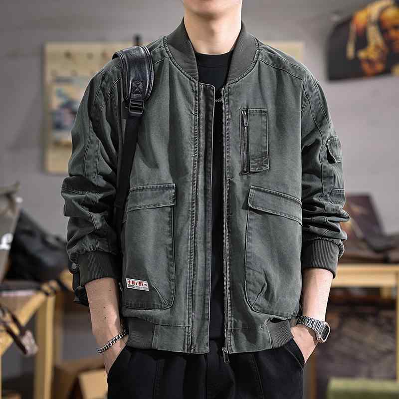 メンズ ファッション 服 男性用 オシャレ シンプル 大人 かっこいい ストリート アメリカン レトロ ダメージ加工 ウォッシュ ワーク ジャケット ゆったり ベースボールカラー トップス 春 カジュアル コート |リコット