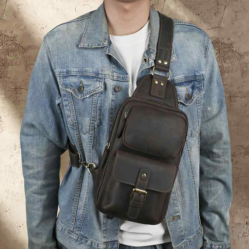 メンズ 鞄 カバン バック ファッション オシャレ アイテム 小物 革 メンズ チェスト バッグ 最上層牛革 バック パック ファッション レトロ レザー カジュアル チェスト バッグ メッセンジャー バッグ ｜リコット