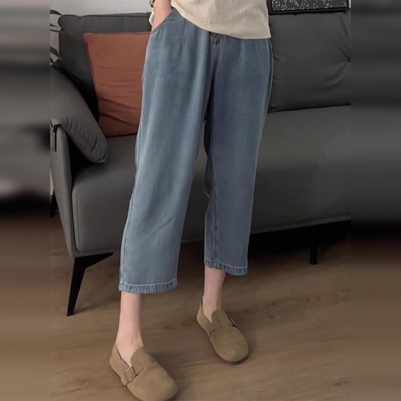 秋コーデ レディース ファッション テンセル 薄手 ダディ ジーンズ 大きいサイズ ハイウエスト ストレート キャロット パンツ