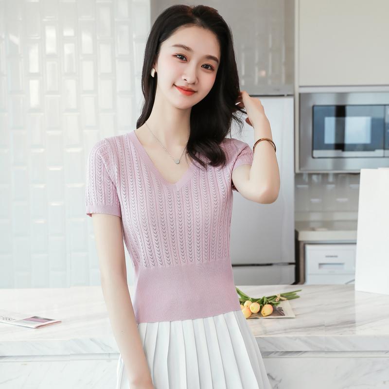 秋コーデ レディース ファッション 丁寧 Vネック Tシャツ 女性用 スリム 無地 ニット トップス