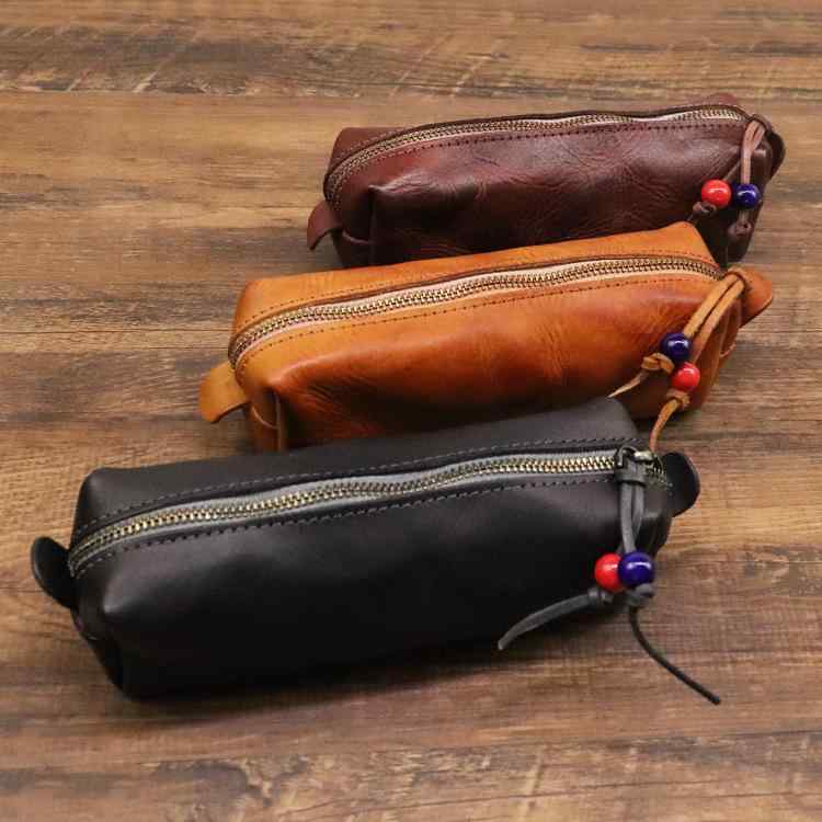 メンズ 鞄 カバン バック ファッション オシャレ アイテム 小物 タンニン なめし革 鉛筆 バッグ 最上層牛革 大容量 収納 ユニバーサル 革 メガネ バッグ シンプル