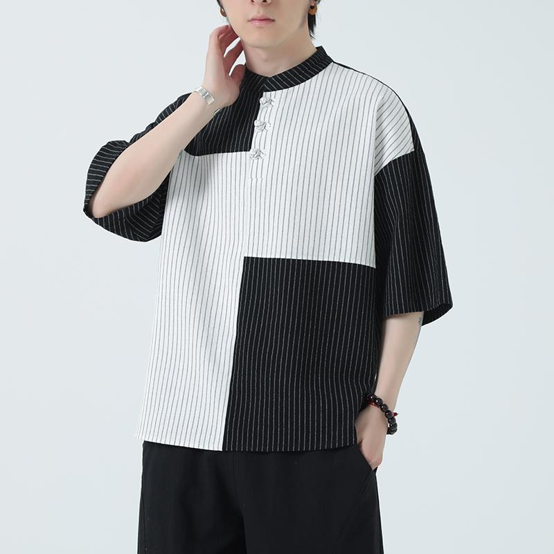 メンズ ファッション 服 男性用 オシャレ シンプル 大人 かっこいい ストリート 夏 白 カラーブロック リネン ゆったり 半袖 ポロ シャツ Tシャツ トップス