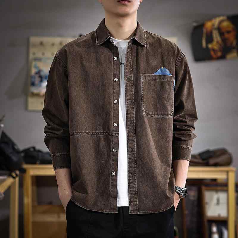 メンズ 流行り物 服 成人男性用 オシャレ 分かりやすい 成年者 かっこいい 表どおり ハイエンド レトロ 対比色合い 衣嚢 長袖 プルオーバー 春 ゆったり 綿織物 細工物 プルオーバー 上衣