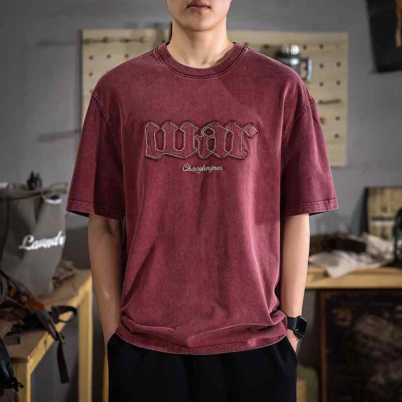 メンズ ファッション 服 男性用 オシャレ シンプル 大人 かっこいい ストリート ハイエンド 半袖 Tシャツ ゆったり アメリカン レトロ ウォッシュ 夏 綿 カジュアル｜リコット