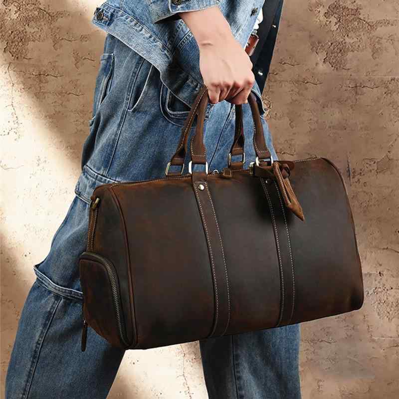 メンズ 鞄 カバン バック ファッション オシャレ アイテム 小物 シンプル レザー メンズ トラベル バッグ レトロ 最上層牛革 クロス ボディ バッグ シューズ スロット付き 大容量 革