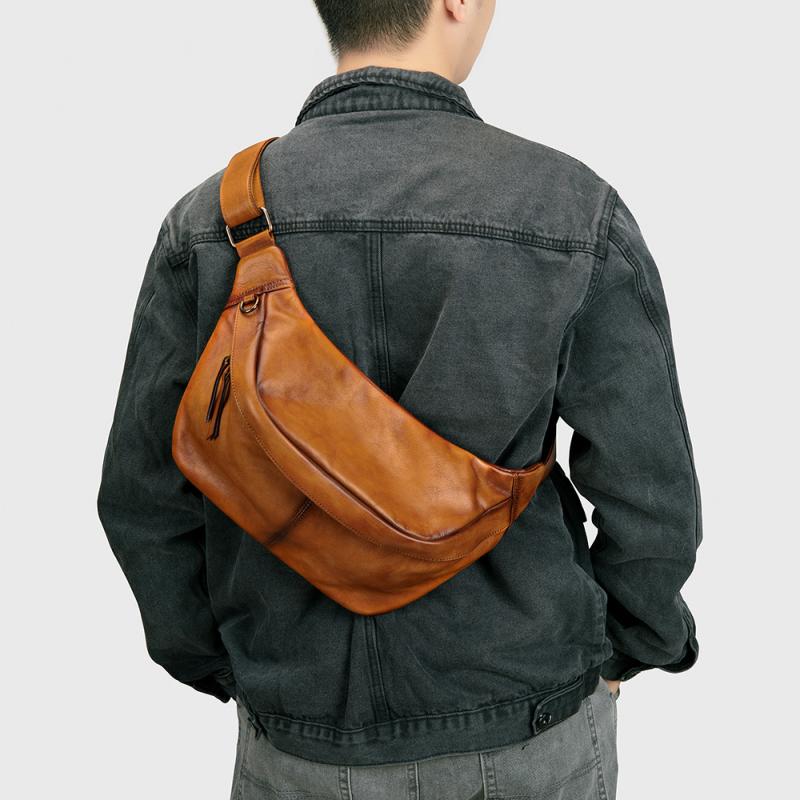 メンズ 鞄 カバン バック ファッション オシャレ アイテム 小物 タンニン なめし 牛革 多機能 カジュアル メンズ メッセンジャー バッグ チェスト バッグ ソフトレザー ウエスト シンプル 大容量 メンズ バッグ |リコット