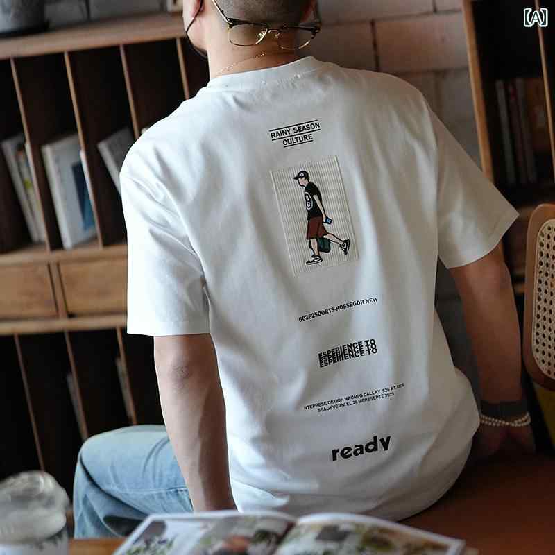 メンズ ファッション 服 男性用 オシャレ シンプル 大人 かっこいい 大きいサイズ ストリート 紳士服 刺繍 文字 半袖 T シャツ 夏 パッチ ラウンドネック 半袖 トップス