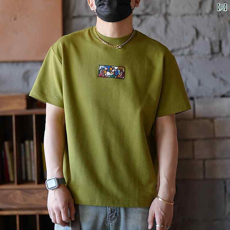 メンズ ファッション 服 男性用 オシャレ シンプル 大人 かっこいい 大きいサイズ ストリート 紳士服 アメリカン ストリート 刺繍 パッチ 半袖 T シャツ 夏 ラウンドネック カジュアル 半袖 トップス