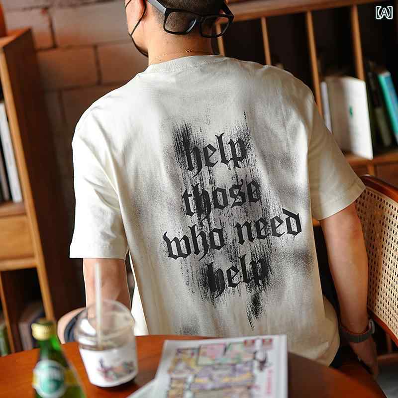 メンズ ファッション 服 男性用 オシャレ シンプル 大人 かっこいい 大きいサイズ ストリート 紳士服 アメリカ ゴシック スタイル ブルーミング プリント 半袖 T シャツ 夏 ストリート コットン 半袖 T シャツ