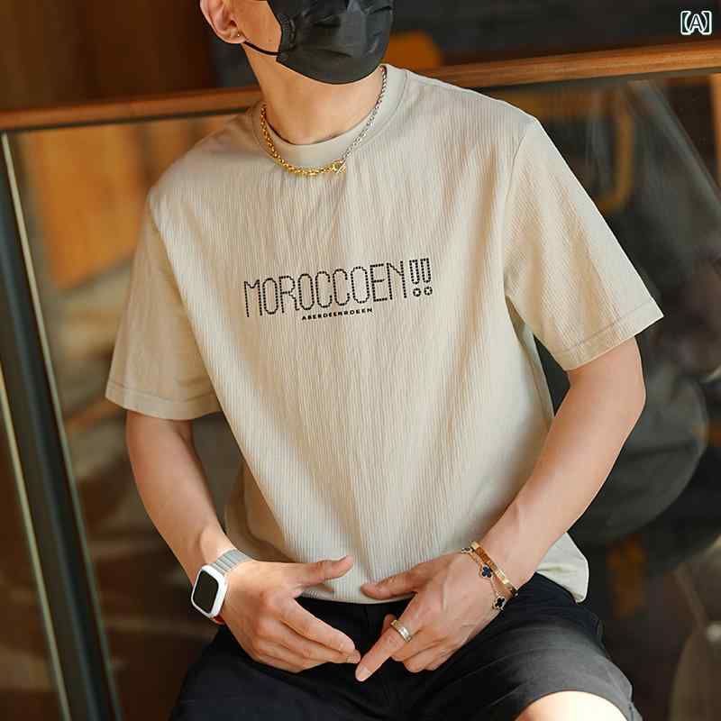 メンズ ファッション 服 男性用 オシャレ シンプル 大人 かっこいい 大きいサイズ ストリート 紳士服 レトロ シンプル レター オフ セット プリント 半袖 T シャツ ダーク パターン ラウンドネック T シャツ