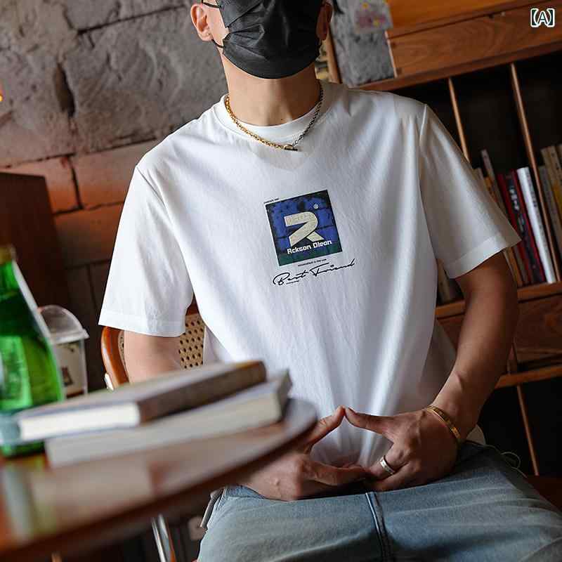 メンズ ファッション 服 男性用 オシャレ シンプル 大人 かっこいい 大きいサイズ ストリート 紳士服 ファッション オフ セット レター プリント 半袖 T シャツ 夏 ファッション 通気性 オックスフォード リネン ラウンドネック T シャツ