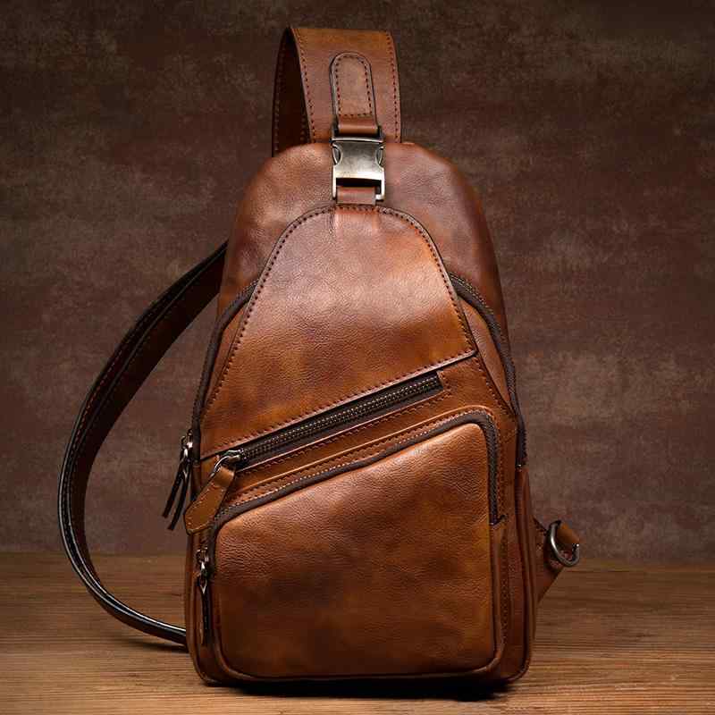 メンズ 鞄 カバン バック ファッション オシャレ アイテム 小物 レトロ タンニン なめし 牛革 チェスト バッグ メンズ 革 クロス ボディ バッグ カジュアル ショルダー ソフト レザー バッグ