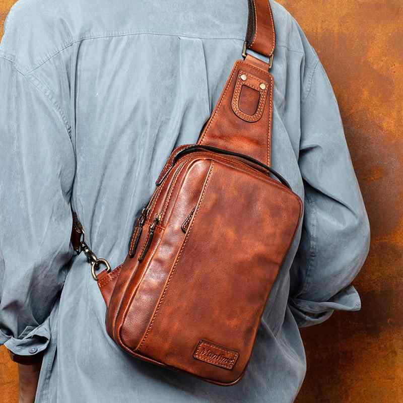 メンズ 鞄 カバン バック ファッション オシャレ アイテム 小物 革 メンズ チェスト バッグ 最上層牛革 タンニン なめし 牛革 ショルダー クロス ボディ バッグ カジュアル レトロ バック パック