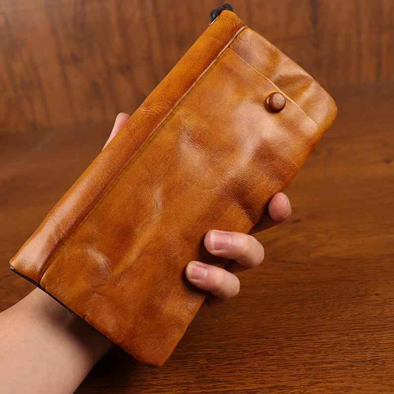 メンズ 鞄 カバン バック ファッション オシャレ アイテム 小物 タンニン なめし革 メンズ ウォレット ロング ハンド ブラッシュ トップレイヤー 牛革 ジッパー レトロ ハンド バッグ