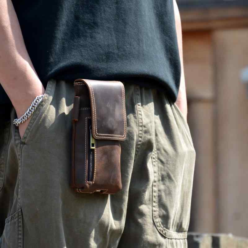 メンズ 鞄 カバン バック ファッション オシャレ アイテム 小物 牛革 レトロ メンズ ウエスト バッグ 最上層牛革 革 多機能 携帯電話 バッグ 縦型 保護