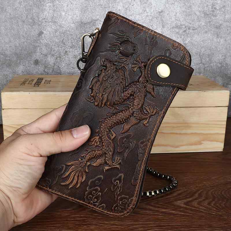 メンズ 鞄 カバン バック ファッション オシャレ アイテム 小物 レザー メンズ ウォレット レトロ エンボス ドラゴン 革 最上層牛革 ロング ウォレット 複数 カードスロット 大容量