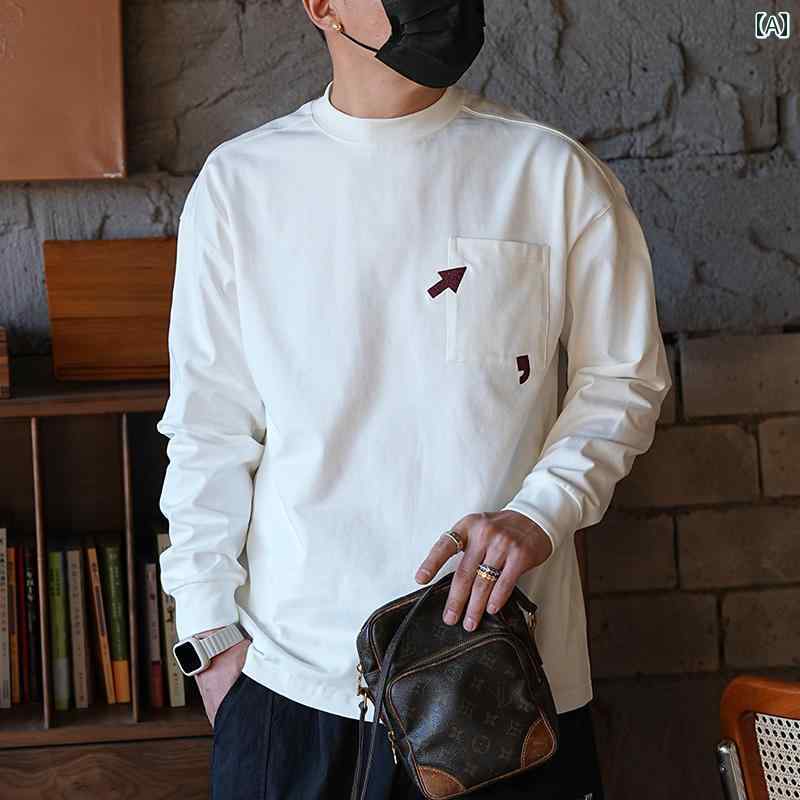 メンズ 流行り物 服 成人男性用 オシャレ 分かりやすい 成年者 かっこいい 気が大きい大きさ 表どおり 成人男性服 亜米利加 刺しゅう ラウンドのど首 長袖 T プルオーバー 心地よい ティーシャツ 綿 肌付き 度合い