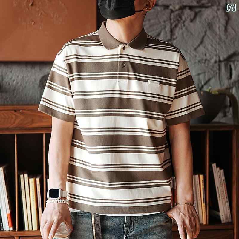 メンズ 流行り物 服 成人男性用 オシャレ 分かりやすい 成年者 かっこいい 気が大きい大きさ 表どおり 成人男性服 春 流行り物 縞模様 スポーツシャツ 半袖 T プルオーバー 好いたらしい アメリカン トップス