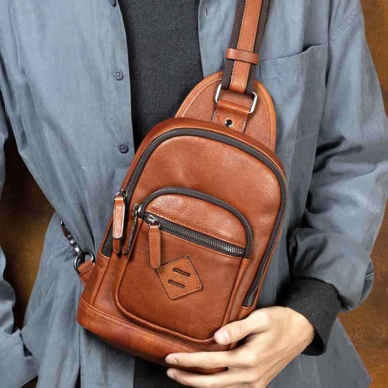 メンズ 鞄 カバン バック ファッション オシャレ アイテム 小物 レトロ 革 メンズ チェスト バッグ 最上層牛革 ショルダー クロス ボディ バック パック カジュアル 多機能 メンズ バッグ