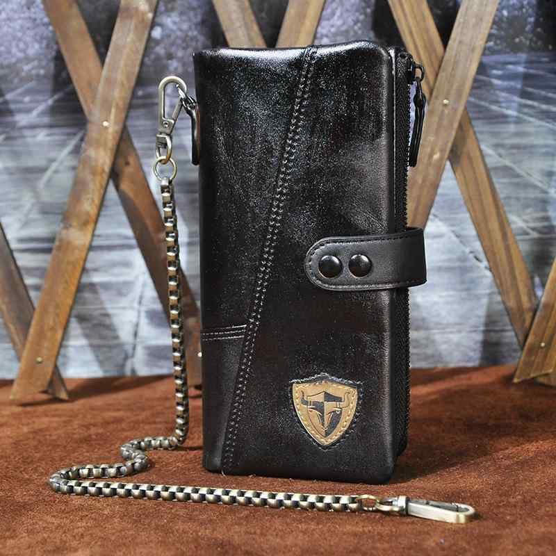 メンズ ファッション オシャレ アイテム 小物 複数 カードスロット レトロ クホースレザー ウォレット 大容量 クラッチ チェーン バッグ バックル ロング ウォレット