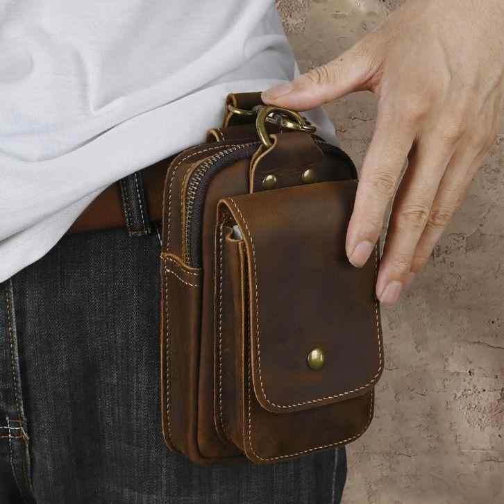 メンズ 鞄 カバン バック ファッション オシャレ アイテム 小物 シンプル レトロ 牛革 メンズ 携帯電話 ストレート ケース ウエスト バッグ レザー 多機能 ベルト ハンギング アウトドア