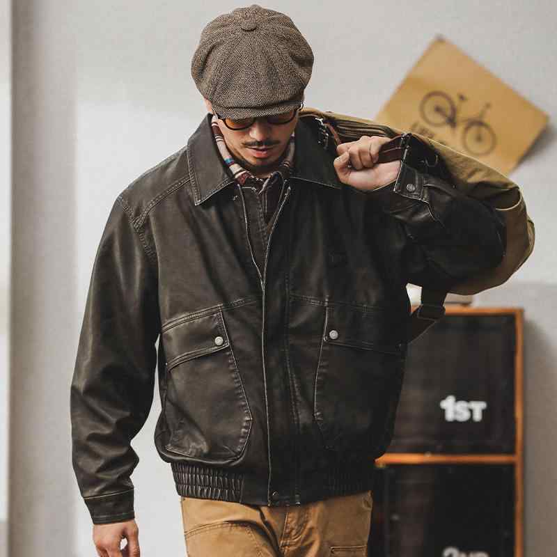 メンズ 流行り物 服 成人男性用 オシャレ 分かりやすい 成年者 かっこいい 表どおり アメリカン レトロ なめし革 上衣 秋 表現スタイル自動自転車 細工物 御召しものなめし革 上衣