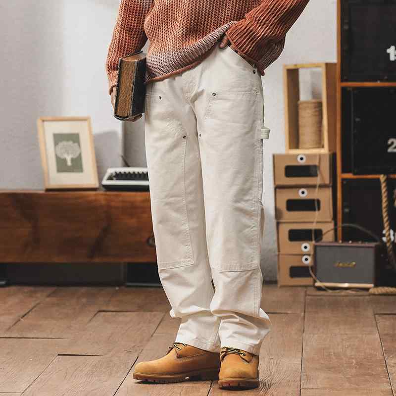 メンズ 流行り物 服 成人男性用 オシャレ 分かりやすい 成年者 かっこいい 表どおり アメリカン レトロ ダブルニー ロギング ズボン下 引っ切りない カーキ 白いことデニム