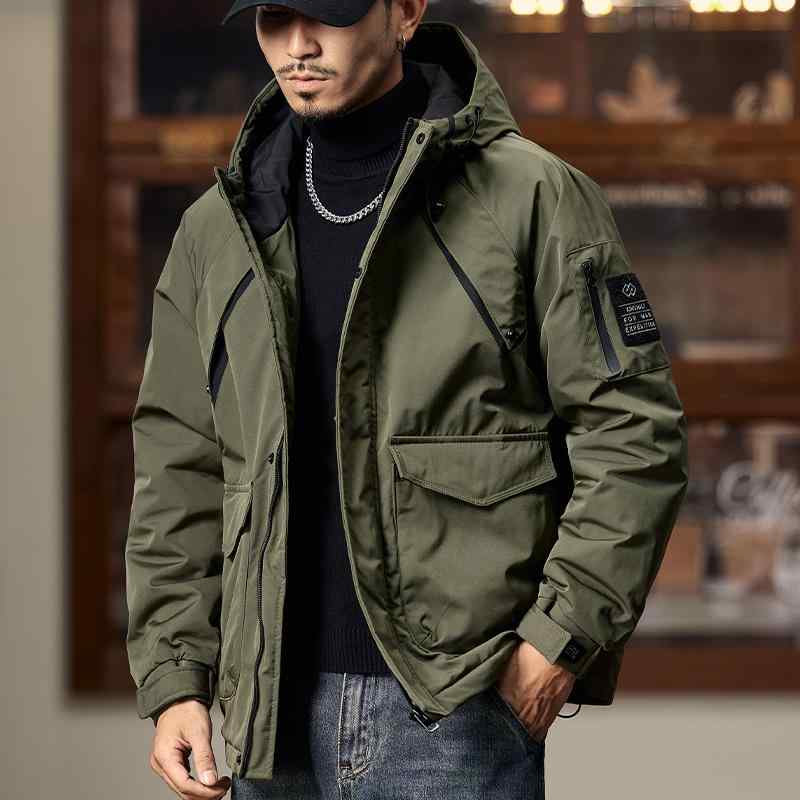 メンズ ファッション 服 男性用 オシャレ シンプル 大人 かっこいい ストリート アメリカン レトロ フード付き 機能 ジャケット コットン コート ゆったり カジュアル ワーク ウェア|リコット