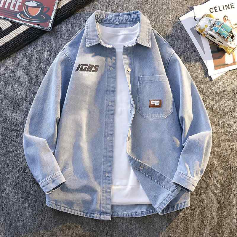 メンズ 流行り物 服 成人男性用 オシャレ 分かりやすい 成年者 かっこいい 表どおり レトロ ジーンズ 上衣 長袖 プルオーバー 表どおり 表現スタイル 衣嚢白いこと プルオーバー