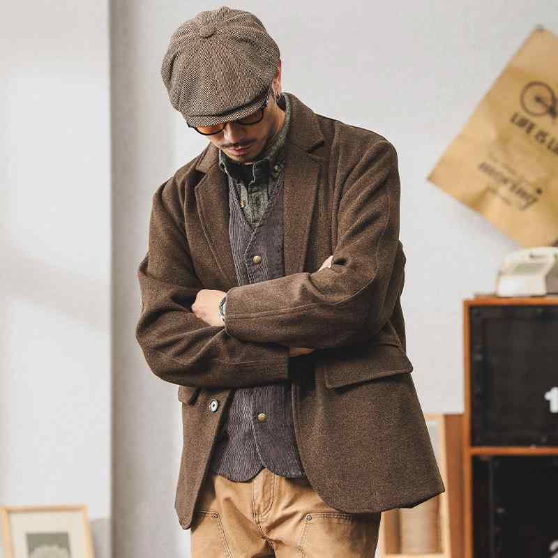 メンズ 流行り物 服 成人男性用 オシャレ 分かりやすい 成年者 かっこいい 表どおり アメリカン レトロ ハイエンド 背広 上衣 春 秋 マイ脂 上衣 心地よい 背広