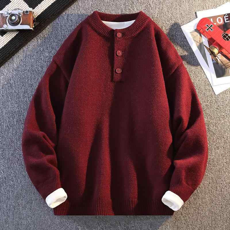 メンズ 流行り物 服 成人男性用 オシャレ 分かりやすい 成年者 かっこいい 表どおり 赤いこと ヘンリー色つや スウェーター 秋 襟 朦々たる 名取り草色つや下つ方 編み物 スウェーター