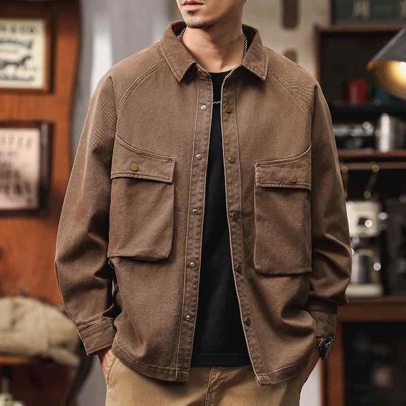 メンズ 流行り物 服 成人男性用 オシャレ 分かりやすい 成年者 かっこいい 表どおり アメリカン ツイル 綿織物 細工物 上衣 春 ゆったり レトロ 狩猟 心地よい 上衣