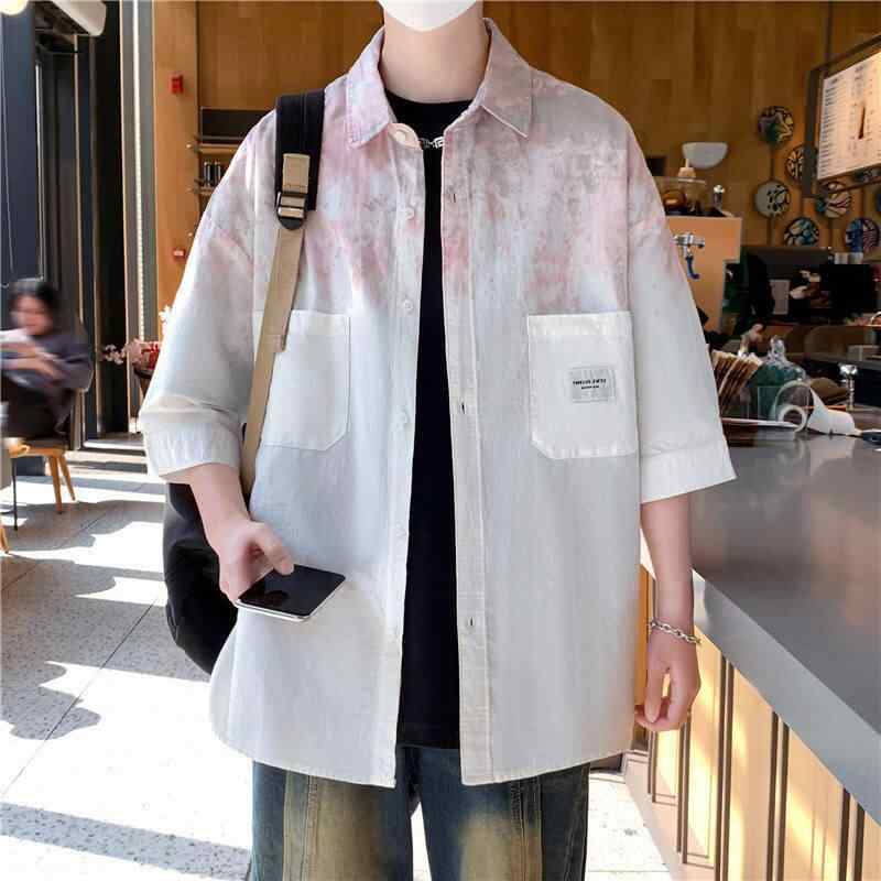 メンズ ファッション 服 男性用 オシャレ シンプル 大人 かっこいい ストリート 七分袖 シャツ 夏 ピンク 綿 半袖 シャツ スタイル ジャケット