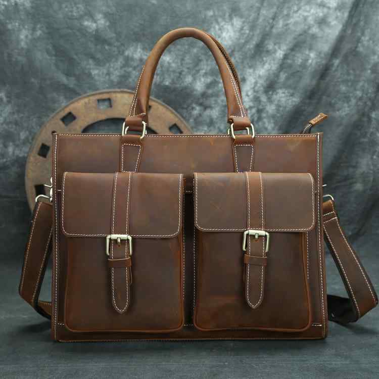 Men's bag bag bag fashion fashionable item accessory vintage cowhide men's handbag horizontal leather shoulder crossbody bag leather English style Cambridge briefcase