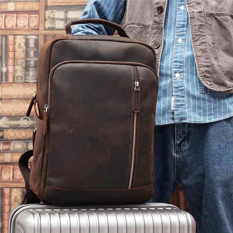 メンズ ファッション オシャレ アイテム 小物 アメリカン レトロ 旅行 バックパック コンピュータ PC バッグ 第一層 牛革 収納 大容量 バッグ ｜リコット