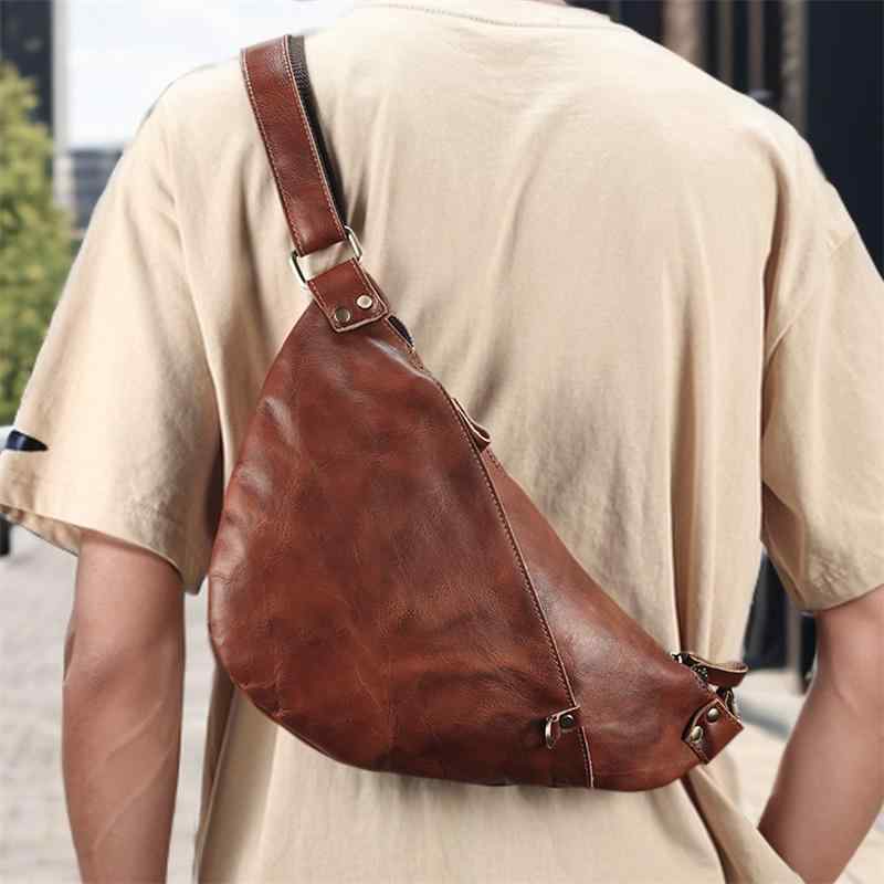 メンズ ファッション オシャレ アイテム 小物 レトロ なめし 革 ショルダー チェスト バッグ バッグ サイクリング ショルダー バッグ |リコット