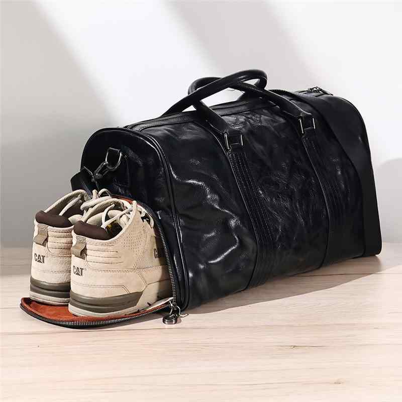 メンズ ファッション オシャレ アイテム 小物 革 ビジネス トラベル バッグ ハンドス クラッチ タンニン なめし 第一層 牛革 ジム バッグ ショルダー クロスボディ ラゲッジ バッグ ブラック