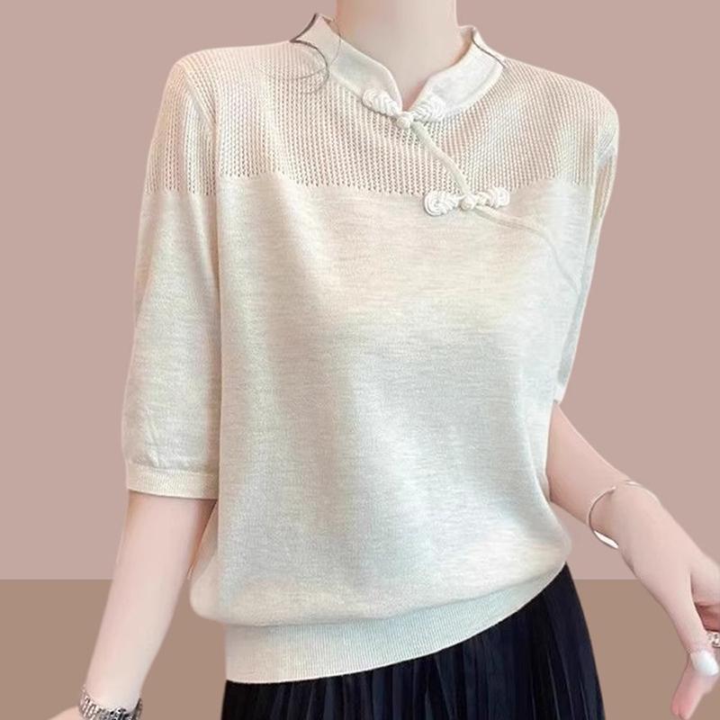 秋コーデ レディース ファッション 女性用 ミドル スリーブ Tシャツ ニット 半袖 トップス
