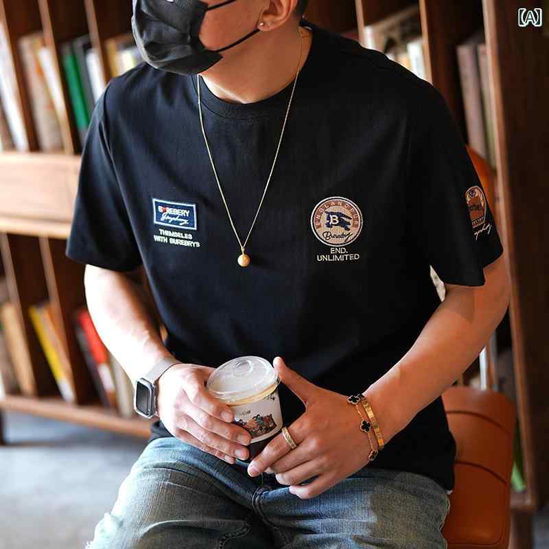メンズ ファッション 服 男性用 オシャレ シンプル 大人 かっこいい 大きいサイズ ストリート 紳士服 アメリカン 快 カジュアル ヘビー レター 刺繍 ラウンドネック シャツ 通気性 半袖 T シャツ