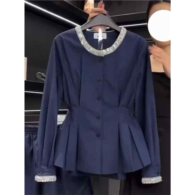 秋コーデ レディース ファッション 女性用 フレンチ ハイエンド 長袖 シャツ 大きいサイズ スリム ウエスト ショルダー トップス