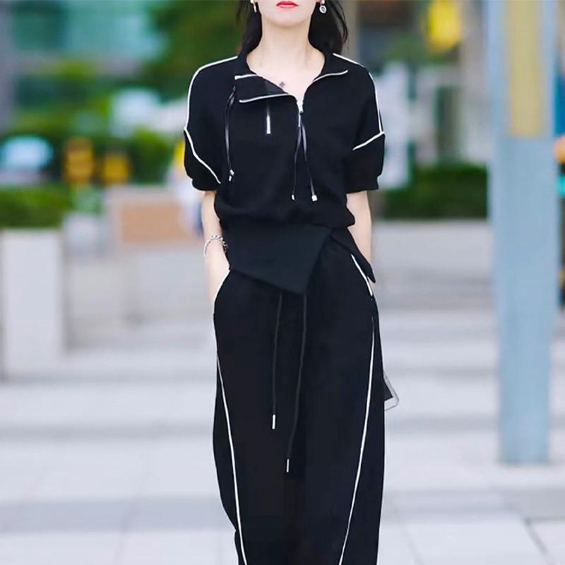 秋コーデ レディース ファッション 女性用 カジュアル スポーツウェア スーツ 夏服 大きいサイズ スタイリッシュ トップス ワイドレッグ パンツ ツーピース ｜リコット