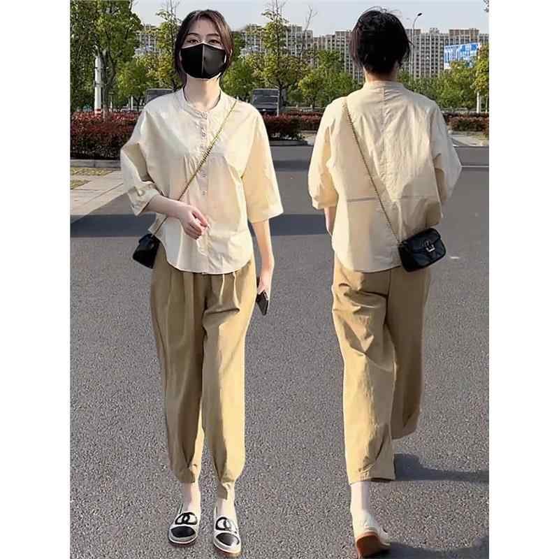秋コーデ レディース ファッション スタイリッシュ 七分袖 シャツ カジュアル パンツ ツーピース スーツ 女性用 大きいサイズ ハイエンド |リコット