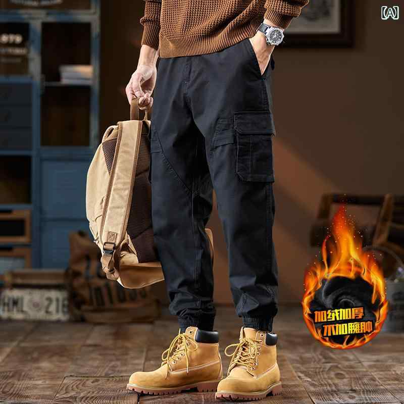 メンズ ファッション オシャレ 男性用 シンプル 大人 かっこいい カジュアル ストリート ヒップホップ HipHop アメカジ レトロ マルチ パンツ 厚手｜リコット