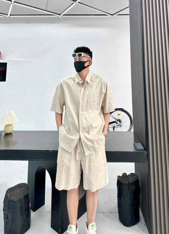 メンズ 流行り物 服 用 オシャレ 分かりやすい 成年者 かっこいい 表どおり 夏コーデ ズボン下 ズボン 履きもの  綿織物 プルオーバー ズボン下 背広 心地よい リネン 半袖 背広